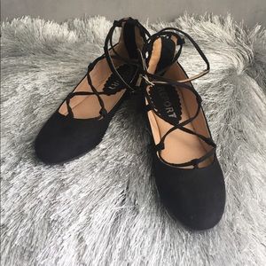 Girls, Lace-up Zip-up Black Faux Suede Flats, 12